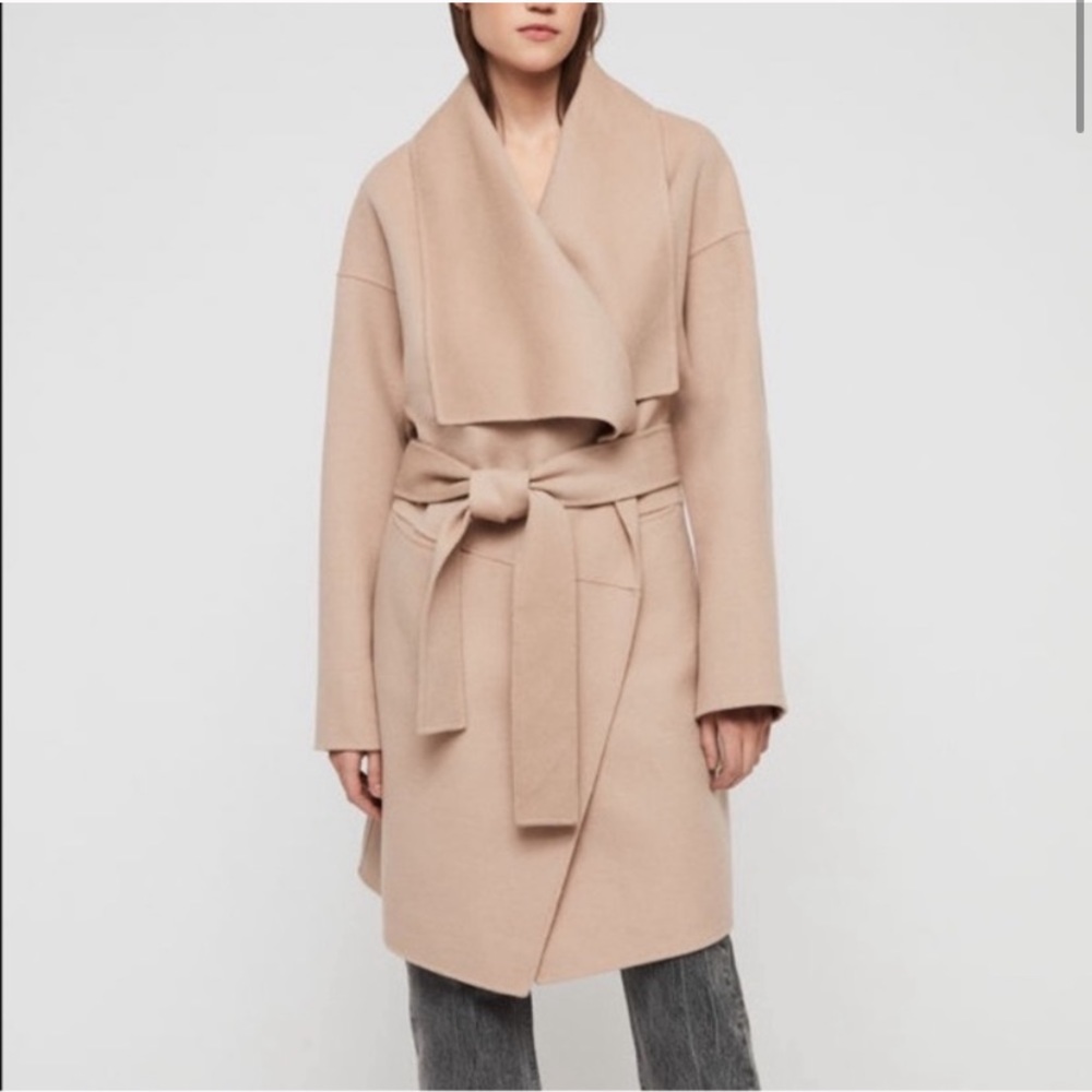 NWT! All Saints Adalee Wrap Coat Oatmeal Brown